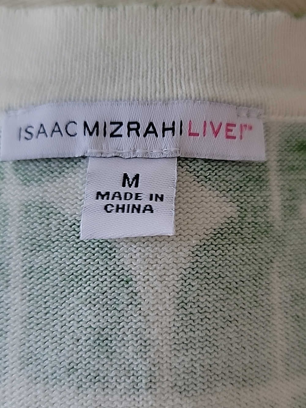 ISAAC MIZRAHI LIVE Green White Retro Abstract Print V-Neck Cardigan Sweater M - Picture 6 of 7